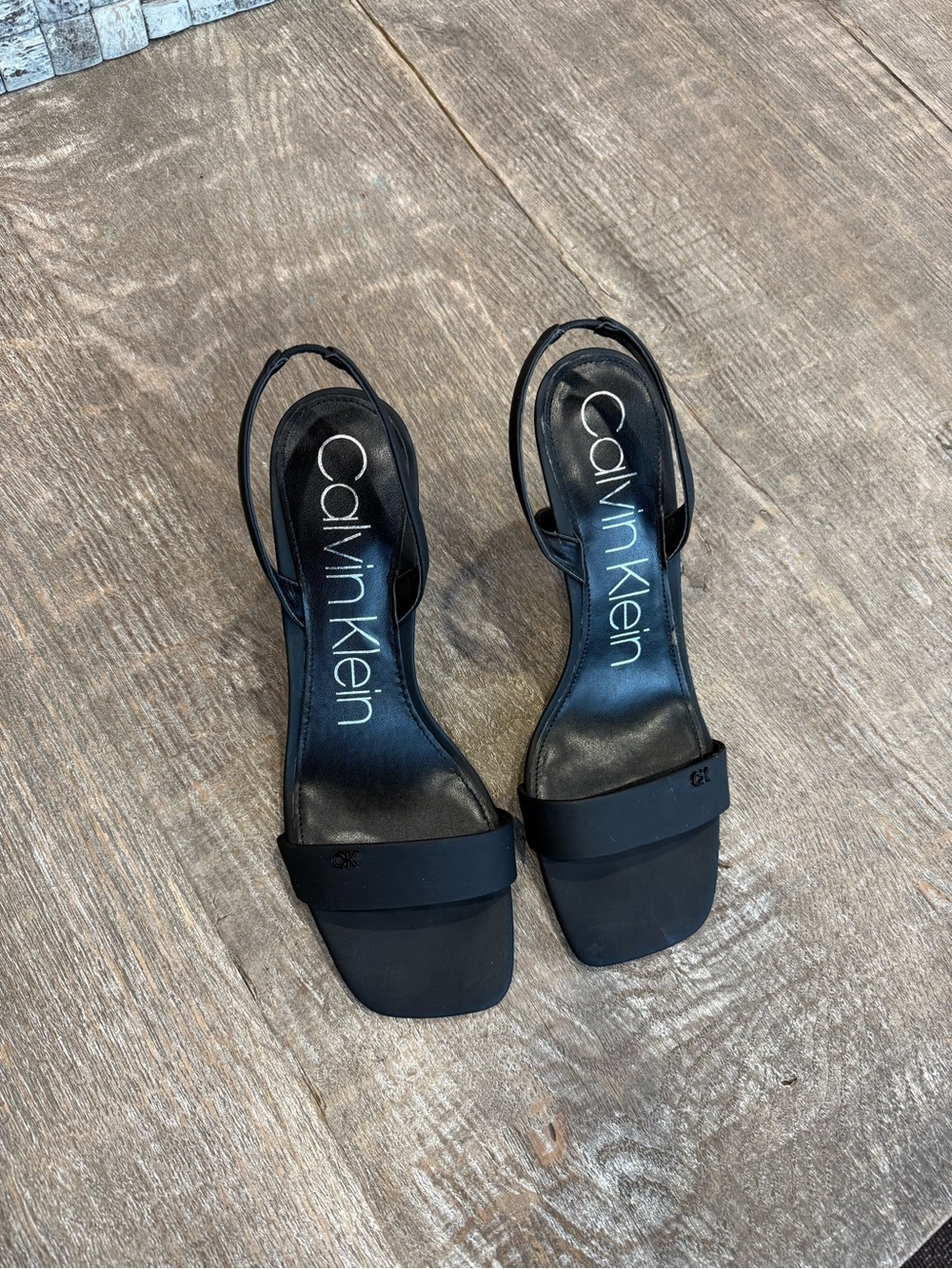 Calvin Klein Black Square-Toe Slingback Heels